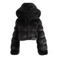 thumbnail image 2 of LEEYNEER Women Short Faux Hooded Warm Furry Splicing Jacket Long Sleeve Outerwear White XL, 2 of 3
