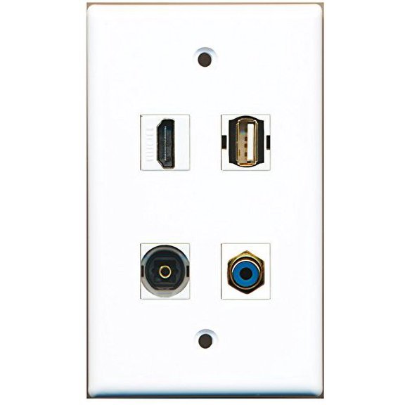 RiteAV - 1 Port HDMI 1 Port RCA Blue 1 Port USB A-A 1 Port Toslink Wall Plate
