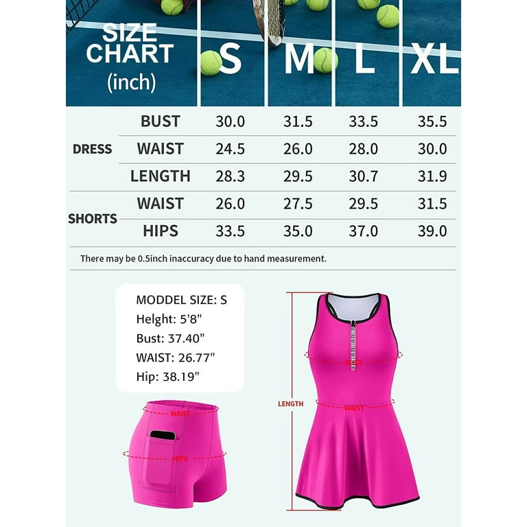 Women Tennis Dress Zipper Workout Dresses Built-in Bra Athletic Skirts with  Shorts and Pockets