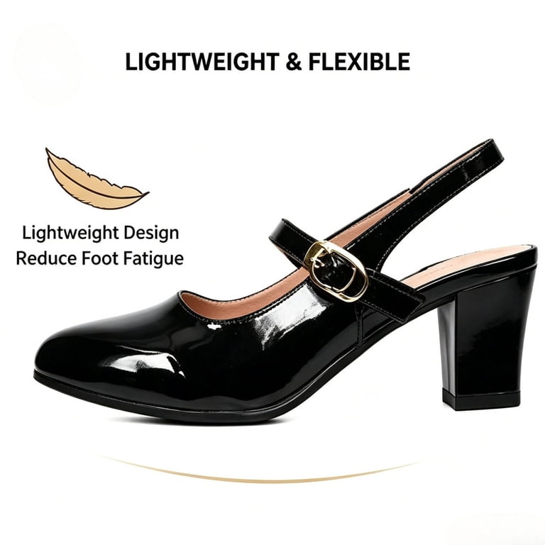 Amazon.com | Jones New York Women Patent Slingback Block Heel Sandals with Buckle - Open/Closed Toe Dress Shoes main image 1