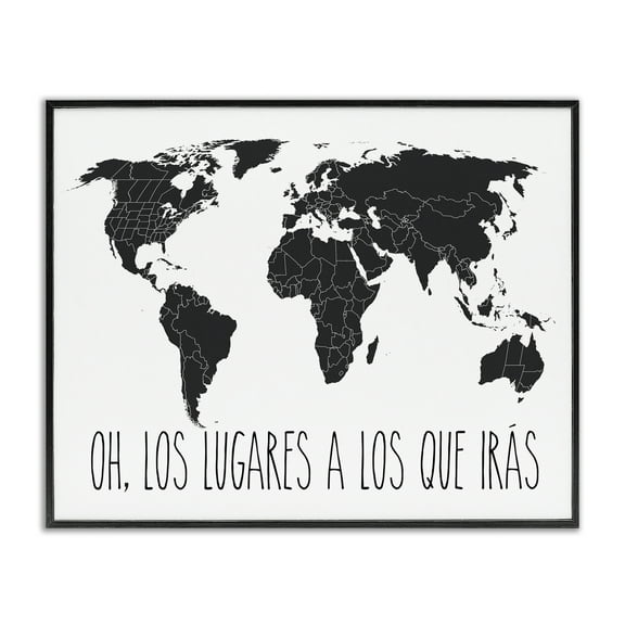 Stupell Industries Los Lugares a Los Que Iras Inspirational Quotes & Sayings Painting Black Framed Art Print Wall Art, 14 x 11