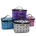 thumbnail image 3 of Fashion Handbag Travel Wash Bag Large Capacity Stripe Lattice Laser Toiletry Bag Zipper Makeup Bag Women Cosmetic Bag Korean Storage Bag RED, 3 of 8