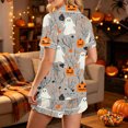 thumbnail image 4 of Asgosdo Halloween Pajamas for Women Two Piece Sets Sleepwear Cute Ghost Pumpkin Button Down Short Sleeve Tops and Shorts Soft Cozy Loungewear, 4 of 6
