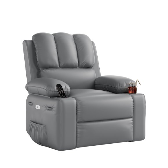 Massage Recliner Chair, PU Leather Swivel Recliner for Living Room, Nursery, or Home Theater, Ergonomic Reclining Sofa with Cup Holders