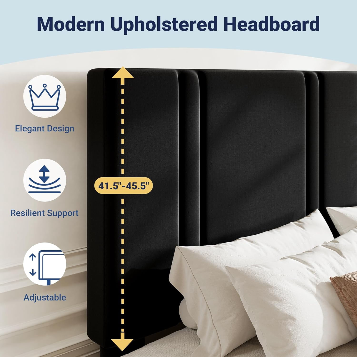 Allewie King Platform Bed Frame with Adjustable Headboard, Plush Velvet Upholstered, Vertical Channel Tufted, Sturdy Wooden Slats, No Box Spring Needed, Easy Assembly, Black