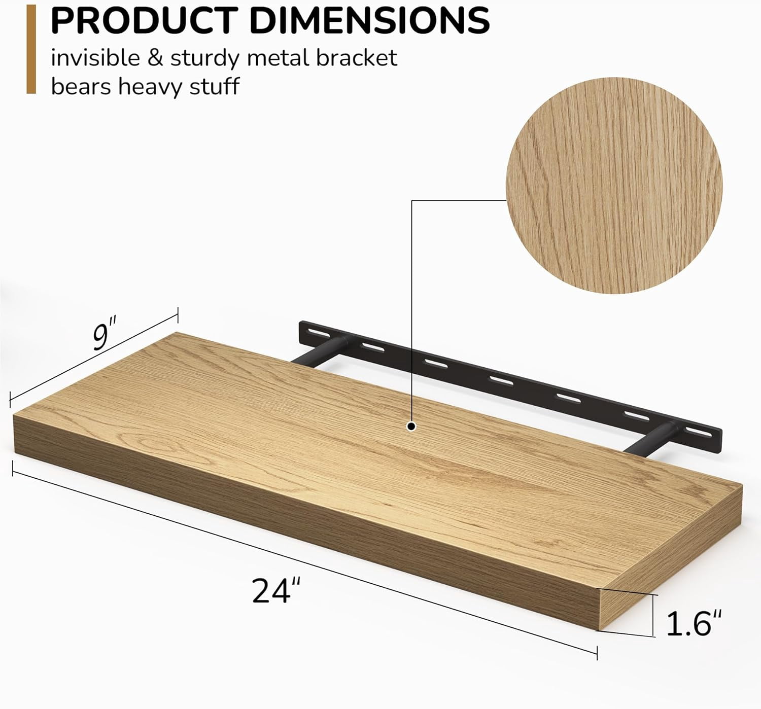 Memories Floating Shelves - 24 Inch Rustic Wooden Wall Shelves - Extra Deeper & Thicker Wall Mounted Storage Shelf for Living Room, Kitchen, Farmhouse - 24" x 9" x 1.6" 2Pack, Oak