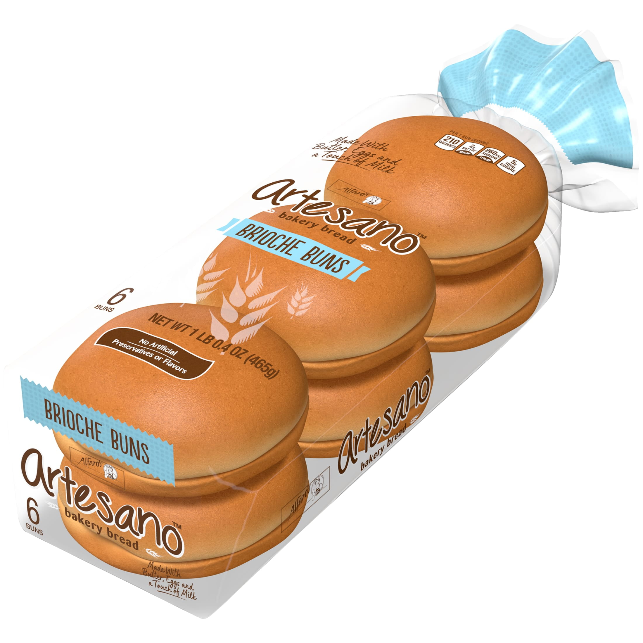Alfaro's Artesano Brioche Buns, 6 Count, Hamburger Buns, 16.4 oz Bag