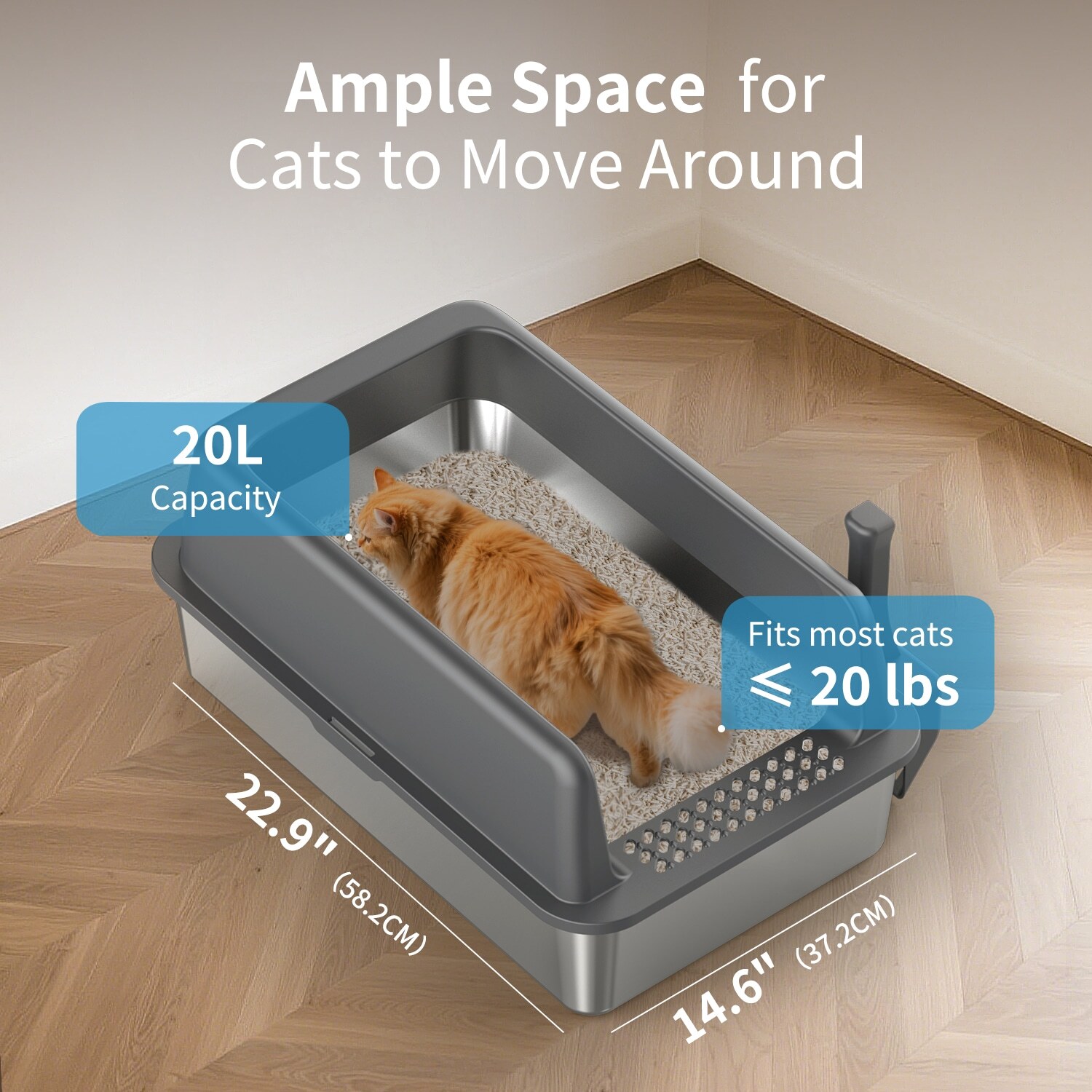 Bug Hull Stainless Steel Cat Litter Box 23" x 14.7" photo 6