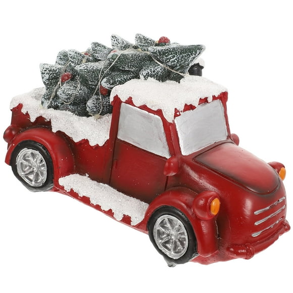 SHOWERORO Red Truck Resin Christmas Ornament with LED Lights Festive Table Decor