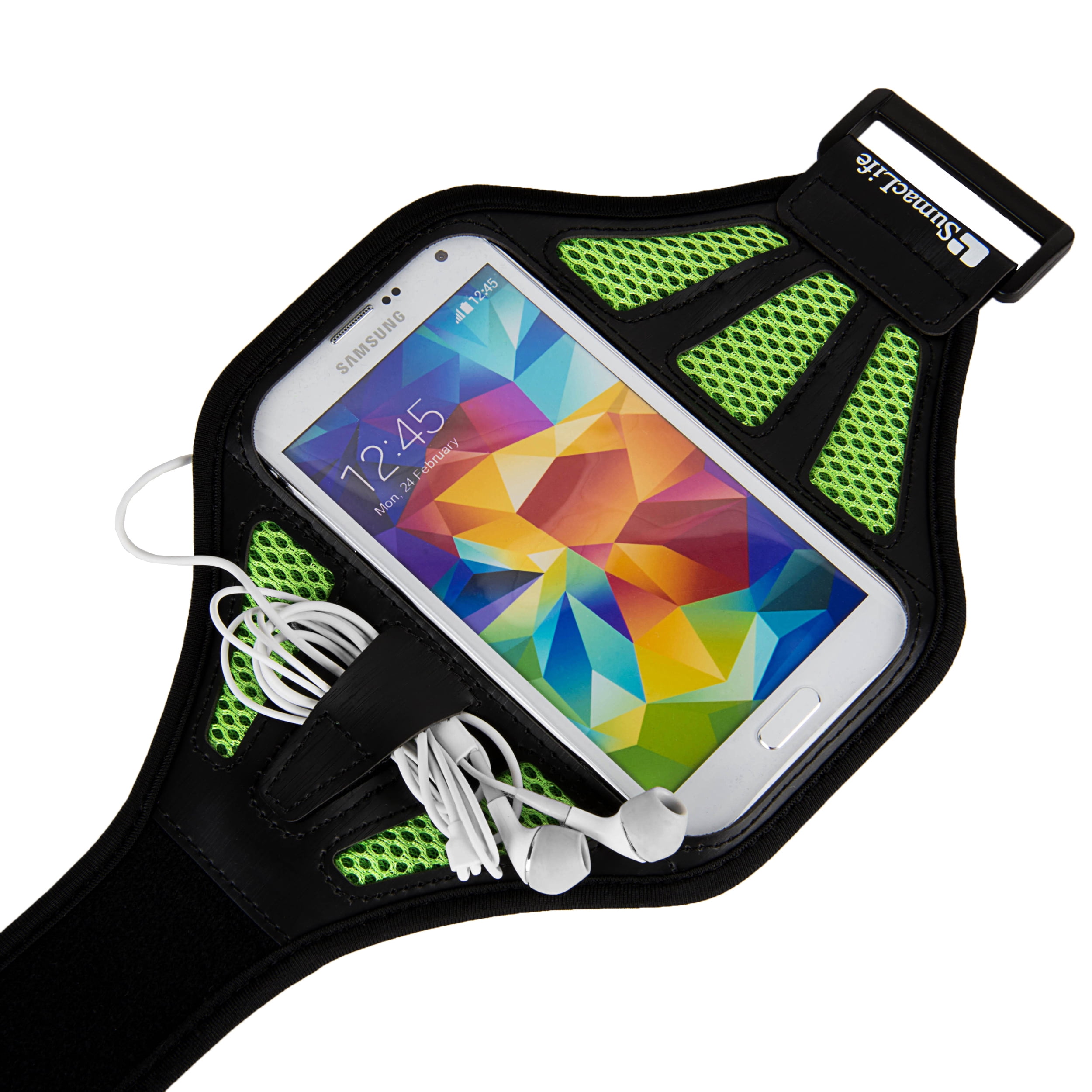 Universal Sweat-Resistant Neoprene Mesh Running Armband with Adjustable Velcro Strap Green