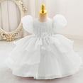 thumbnail image 7 of Toddler Girls 0-5Y Cute Puff Sleeve A-Line Princess Dress, Layered Tulle Flower Girl Ball Gown for Wedding, Evening Party White 2 Years, 7 of 7