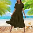 thumbnail image 1 of Gspmoly Robes pour Femmes Grande Taille, Robe à Fleurs Unie Décontractée à Manches Courtes et Col Ras du Cou pour Femmes, Robe Longue Fluide à Étages pour la Plage, Robes de Cocktail pour Femmes Offres, 1 of 6
