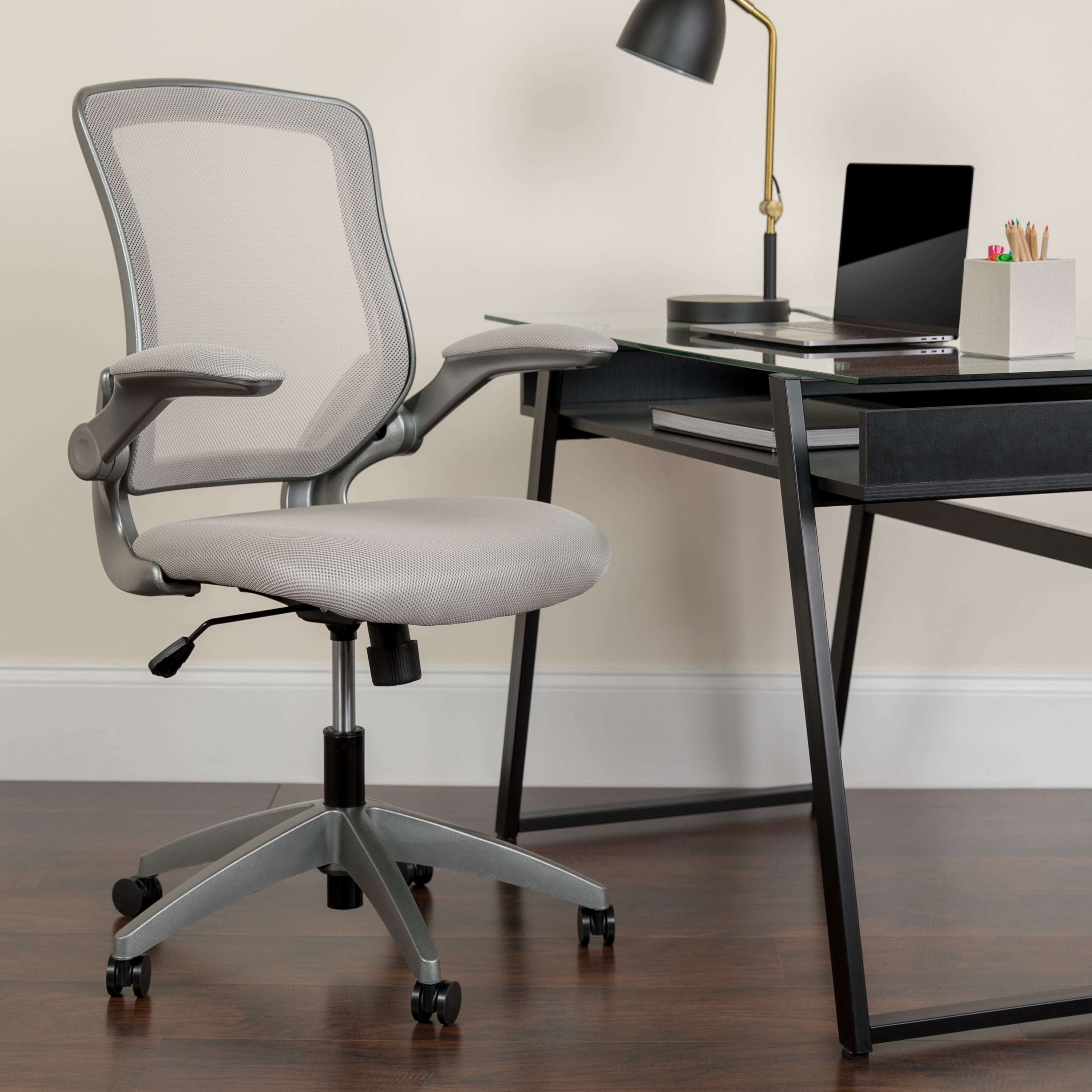 Mid-Back White Mesh Swivel Ergonomic Task Office Chair with White Frame and... 