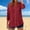 A760 Wine, variant on Blouse for Women V Neck 3/4 Sleeve Casual Streetwear Button Down Pleated Front Loose Fit Solid Lightweight Linen Texture Breathable Summer Tunic Top