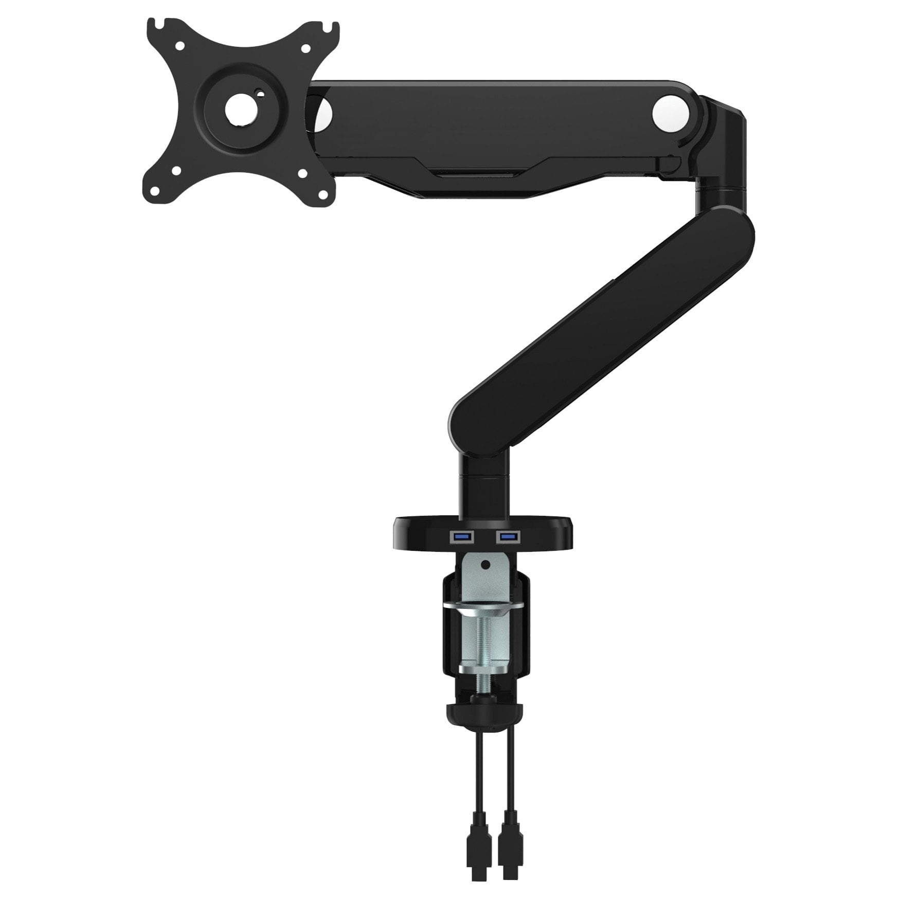 Single Monitor Arm with Dual USB 3.0 Port in Silver Aluminum Finish