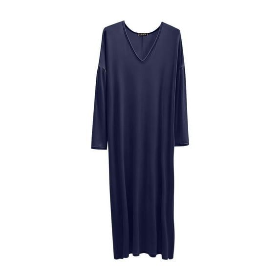 ylioge L-5X Plus Size Modal-Nightgowns for Women Long Sleeve V Neck Sleepshirts Womens Casual Solid Color Pullover Soft Homewear Dresses Nightgown