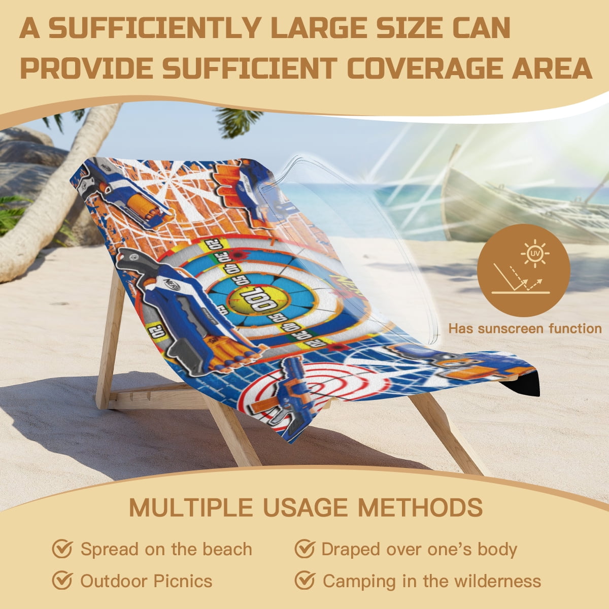 Nerf Beach Towel 30"x60"for Women Girls Boys Teenager Men Quick Drying Microfiber Birthday Gift