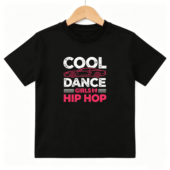 Cool Hip Hop Girls Graphic Tee, Funny Dance Girls Retro Car 100% Cotton Kids Short Sleeve T-Shirt