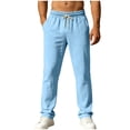 thumbnail image 3 of Summer Beach Pants for Men Cotton Linen Casual Trousers Straight Leg Elastic Drawstring Slacks Lightweight Breathable Vacation Pants with Pockets, 3 of 8