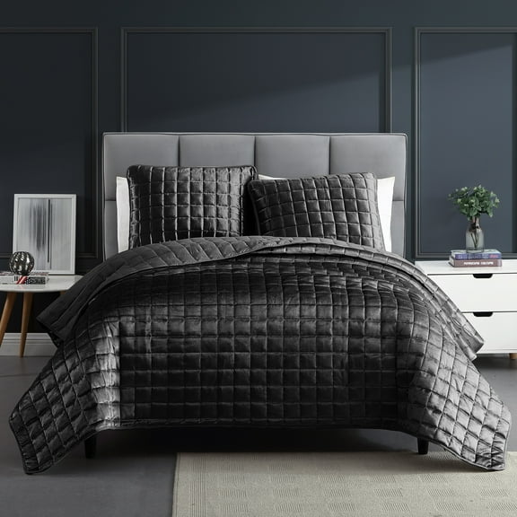 Riverbrook Home 3 Piece Quilt Set, Queen, Graphite, Lyndon, Polyfill, Adult