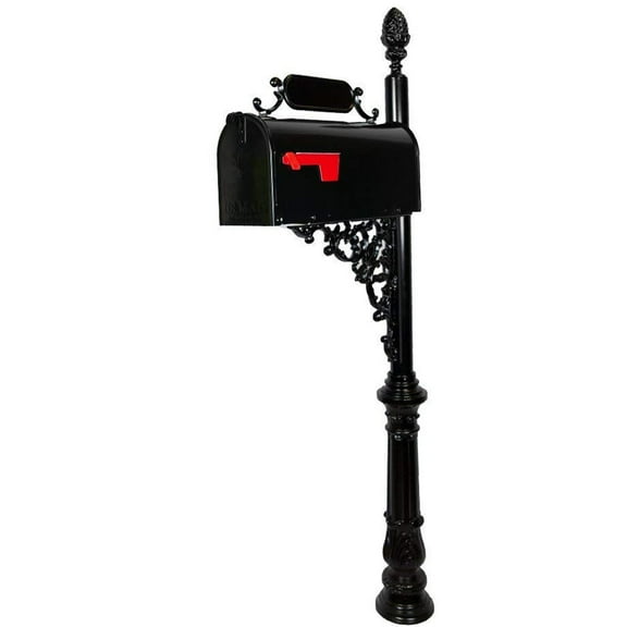 Large Mailbox & Post System – Black Rust Resistant Mailbox – Includes Plaque, Decorative Bracket, Pineapple Finial & Mounting Hardware - Numbers Sold Separately