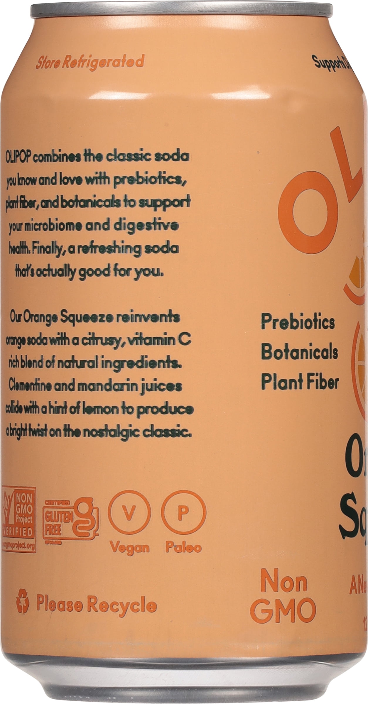 OLIPOP 9g Fiber Prebiotic Soda, Orange Squeeze, 12 fl oz, 12 Pack, Refrigerated