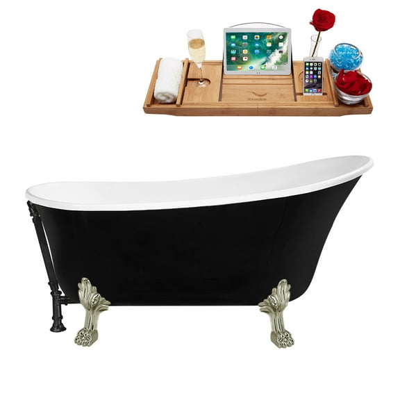 59" Streamline N344BNK-BL Clawfoot Tub and Tray With External Drain