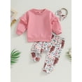 thumbnail image 2 of Liacowi Baby Girl Fall Outfits Ruffle Long Sleeve Sweatshirt + Cow Print Pants + Headband Set Toddler Clothes, 2 of 8