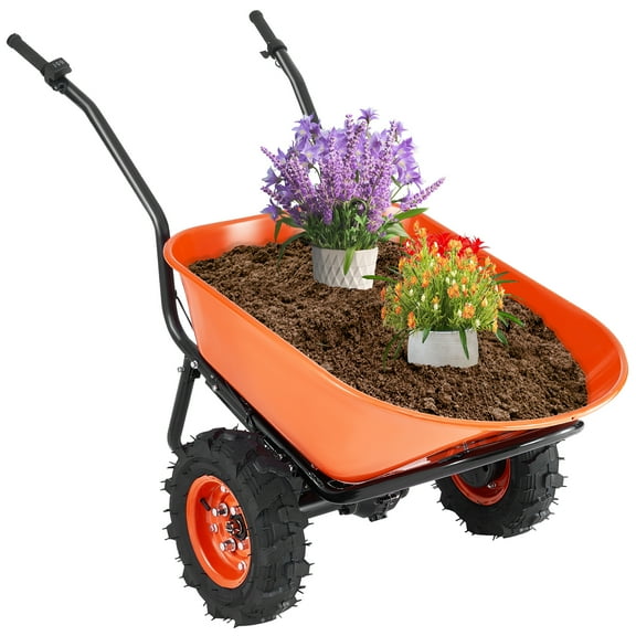 VEVOR Electric Wheelbarrow Cart, 500W Powered Utility Garden Wagon Dump Cart, 7 Cu. Ft. Load & 573 lbs Capacity with Metal Handle & 16" Track Wheels, Two Wheel Barrow Yard Cart & Wagons