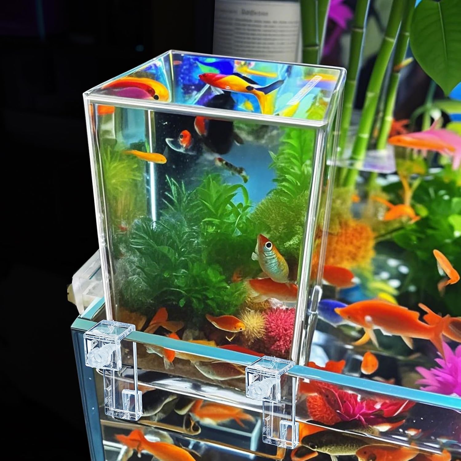 Negative Pressure Fish Tank Acrylic, Auto-Refill Hanging Aquarium with Fish Elevator, Water Level Maintenance & 360° View, Space-Saving External Suspended Tank for Betta/Guppy