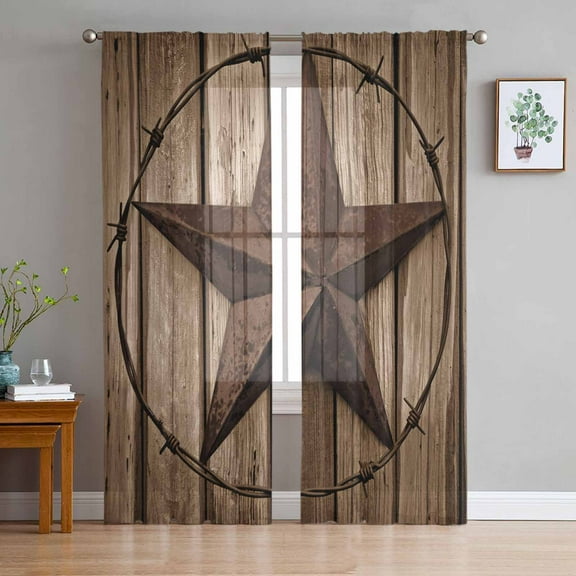 Western Star Retro Sheer Curtains 108 Inch Length 2 Panels Set for Living Room/Bedroom, Brown Vintage Wood Grain Semi Curtain Sheers Drapes Rod Pocket Curtains Window Treatment Set 52''x108''x2