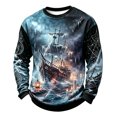 thumbnail image 3 of Havenx Mens Halloween T Shirts Pumpkin Print Waffle-Knit Shirt Long Sleeve Crewneck T-Shirts Fashion Funny Spooky Scary Lightweight Tees,Royal Blue 4XL, 3 of 5