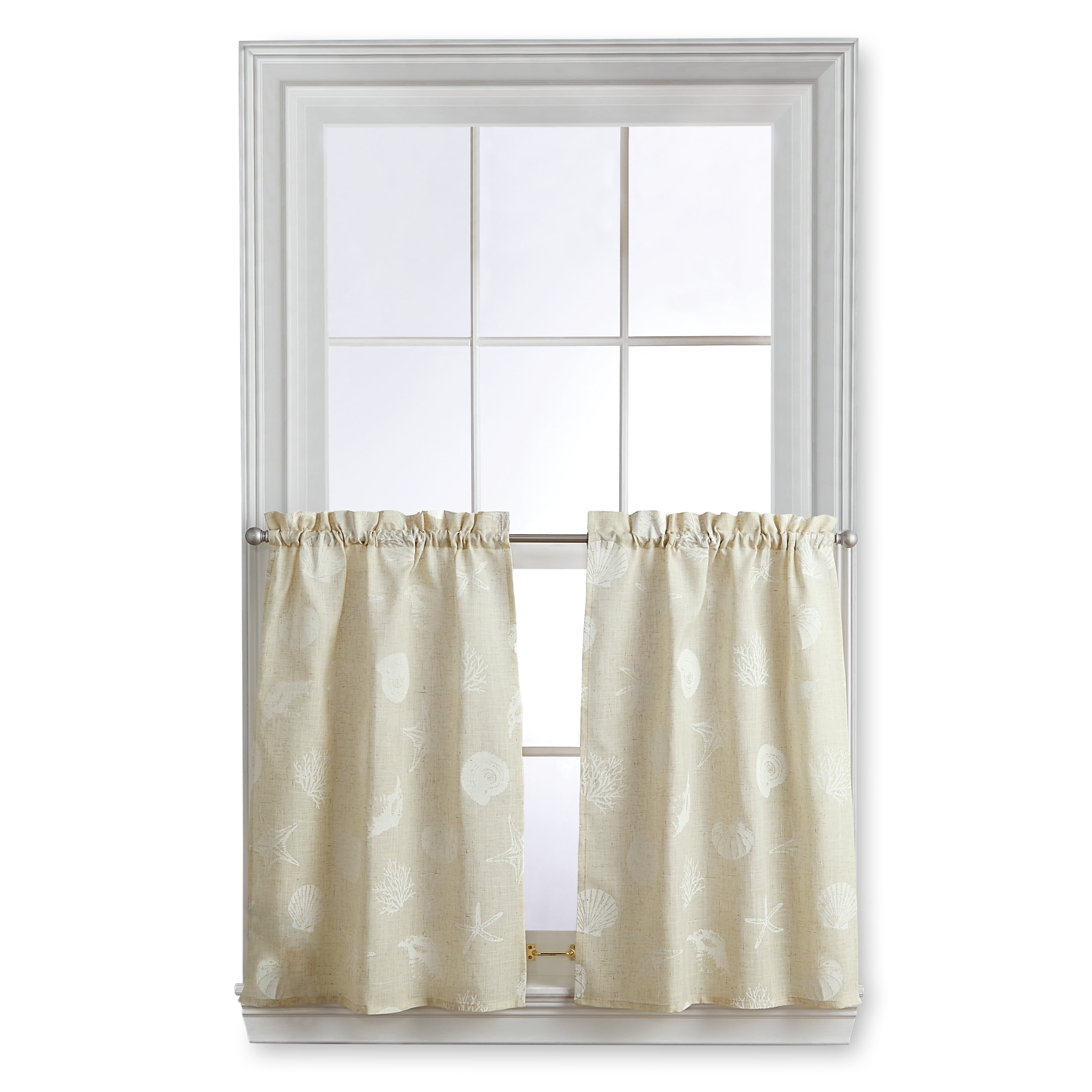 CHF Seashells 24" Tiered Curtain Set, Pair, Printed, Linen, Polyester, Adult