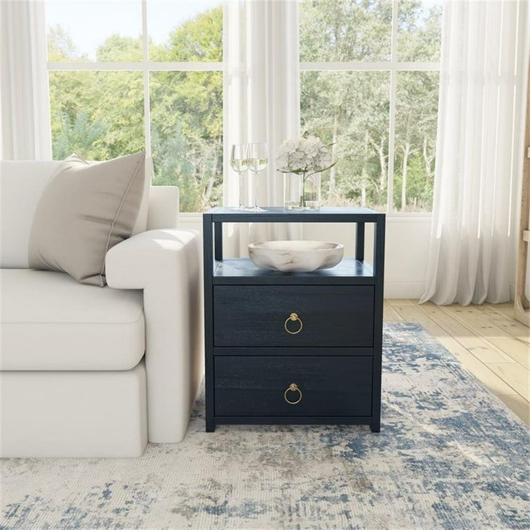 Home Square 3 Piece Set with Dresser and 2 Nightstands in Navy Blue