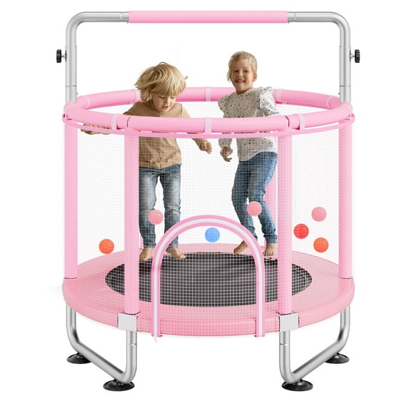 VEVOR 55" Kids Trampoline, 4.6FT Indoor Outdoor Trampoline, Mini Toddler Recreational Trampolinewith Safety Enclosure Net and Basketball Hoop, Birthday Gifts Christmas Toys for 3  Years Children,Pink