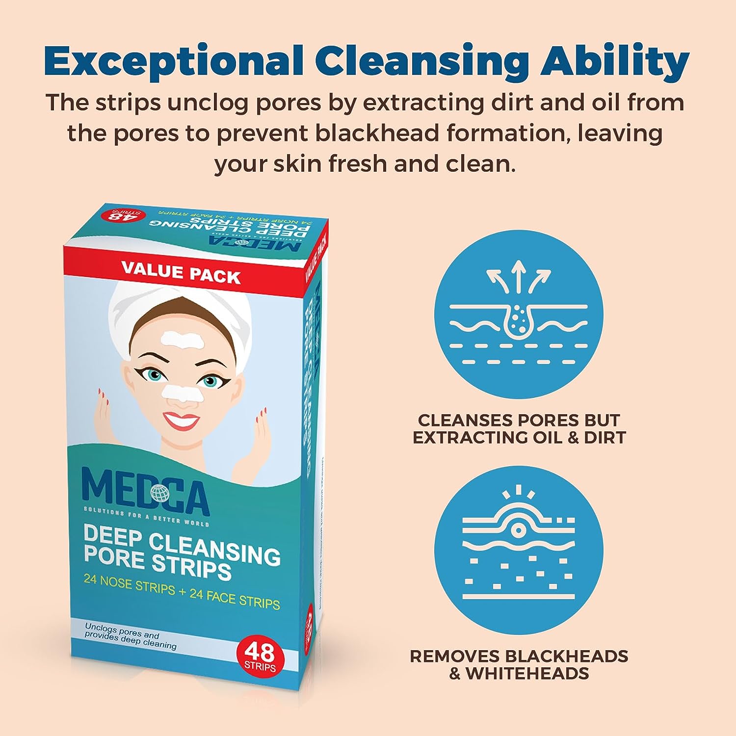 MEDca Deep Cleansing Pore Strips Combo Pack, 48 Count Strips Exfoliants & Scrubs - image 2 of 9