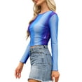 thumbnail image 4 of Mesh Top for Women Crop Tops Long Sleeve Crew Neck Party t Shirt XS Blue Purple, 4 of 6