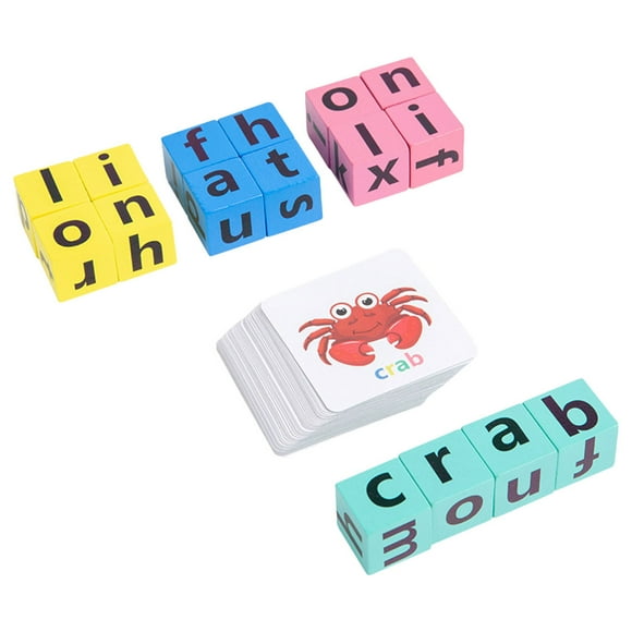 KAKOWELY 1 Set of Alphabet Spelling Toy Wooden Alphabet Blocks Letter Learning Toy with Words Cards,0.79"X0.79"X0.79"