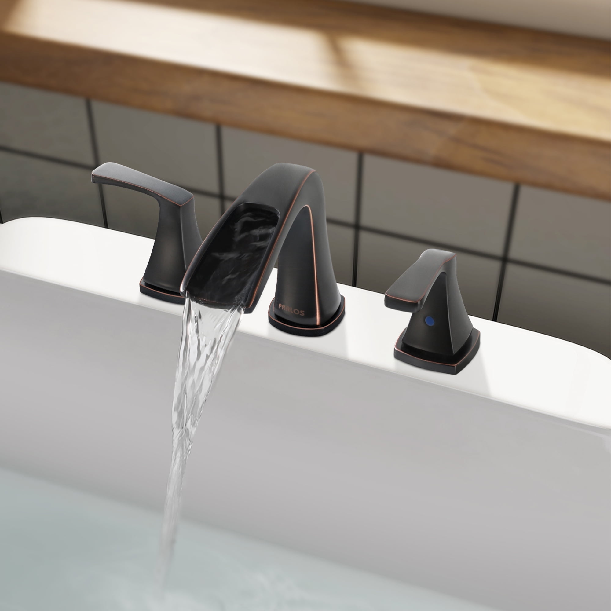 Parlos 2-Handle Widespread Waterfall Roman Bathtub with Hot & Cold Supply Lines, Oil Rubbed Bronze