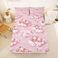 thumbnail image 5 of Erosebridal Cartoon Pig Pattern Bed Sheets,Dreamy Princess Pink Loves King Sheets For Girls 4 Pieces, 5 of 6