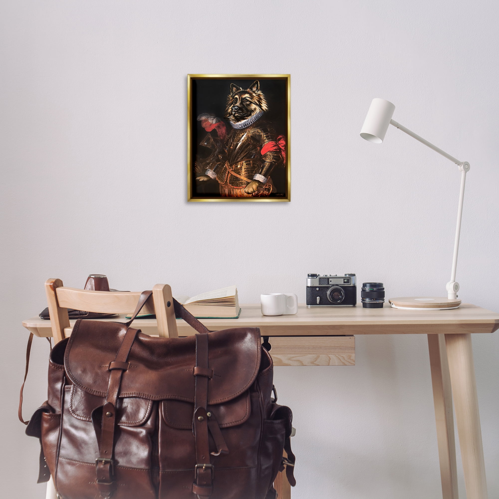 Stupell Industries Renaissance Dog Portrait History & Language Painting Gold Floater Framed Canvas Art Print Wall Art, 17 x 21