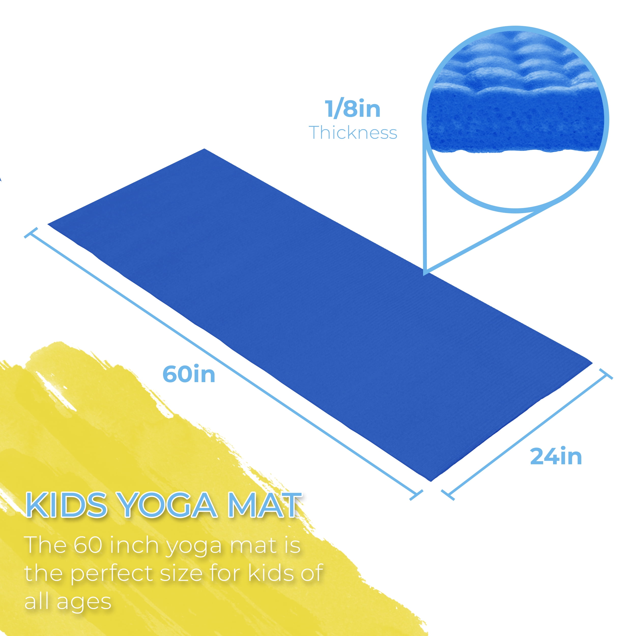 Hello Fit Kids Short Yoga Mat, Non-Toxic Bulk Exercise Mats, Non-Slip, 10 Pack, Dark Blue