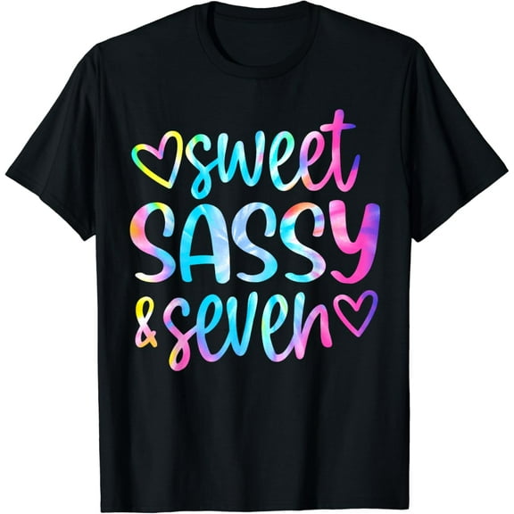 t-shirtSweet Sassy and Seven Girls Birthday Tie Dye 7 Year Old Kids T-Shirt mens t shirt，black，women，funny，misfits，men，journey