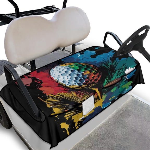 Whosucclay Colorful Golf Ball Print Golf Cart Seat Cover, Fold-Away Design Anti-Fade Washable Golf Cart Seat Towel Blanket for EZGO Club Car Yamaha, 52.36" x 32.28"