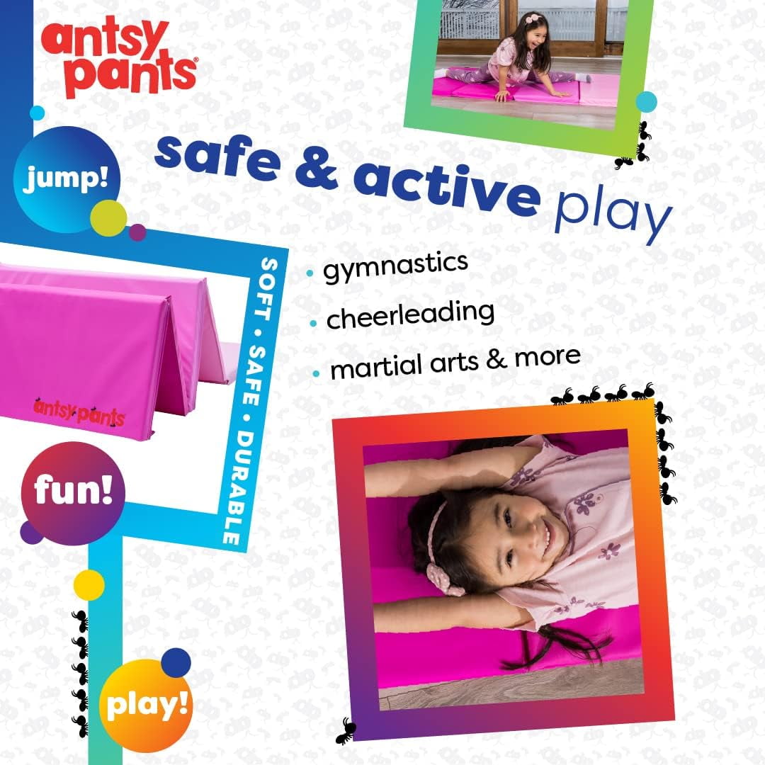 Antsy Pants Tumbling Mat – Gymnastics Mat, Easy to Clean, Sturdy, Foldable Tumbling Mat for Kids, Padded, Portable, Carrying Handle, Gymnastics Equipment for Activity Play, Pink Ombre
