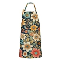 Pioneer Flower Floral Print Pattern Apron-Garden Aprons for Women with Pockets-Cotton Linen Waterproof Kitchen Cooking Gardening Aprons Adjustable for Kitchen,Cooking,BBQ and Salon 33x27 Inch