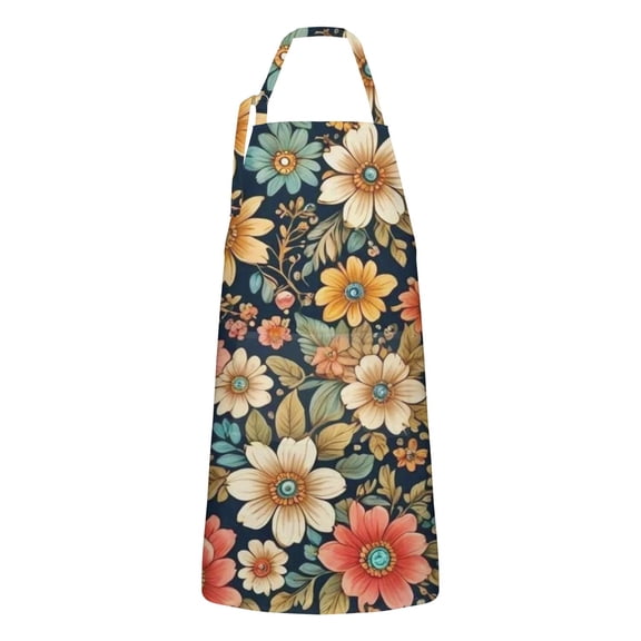 Pioneer Flower Floral Print Pattern Apron-Garden Aprons for Women with Pockets-Cotton Linen Waterproof Kitchen Cooking Gardening Aprons Adjustable for Kitchen,Cooking,BBQ and Salon 33x27 Inch