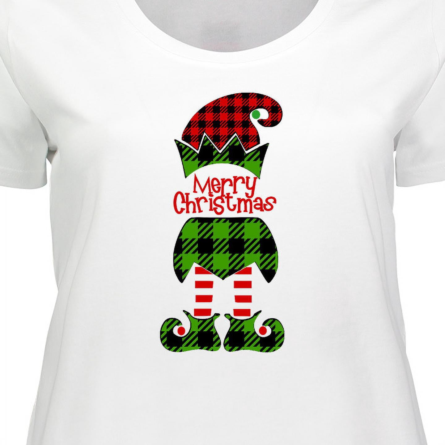 Inktastic Merry Christmas Elf in Red and Green Plaid Women's Plus Size T-Shirt