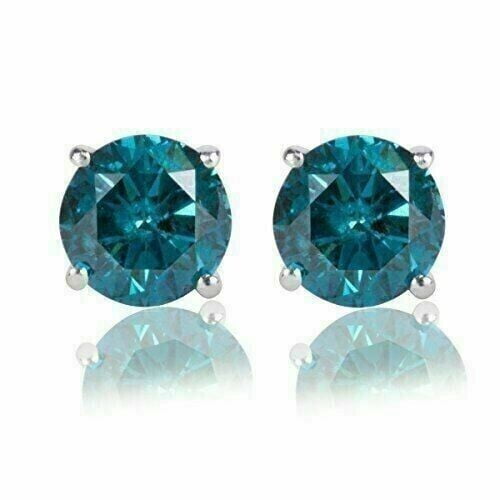 2Ct Round Cut Lab-Created Blue Diamond Solitaire Stud Earring 14K White Gold Plated
