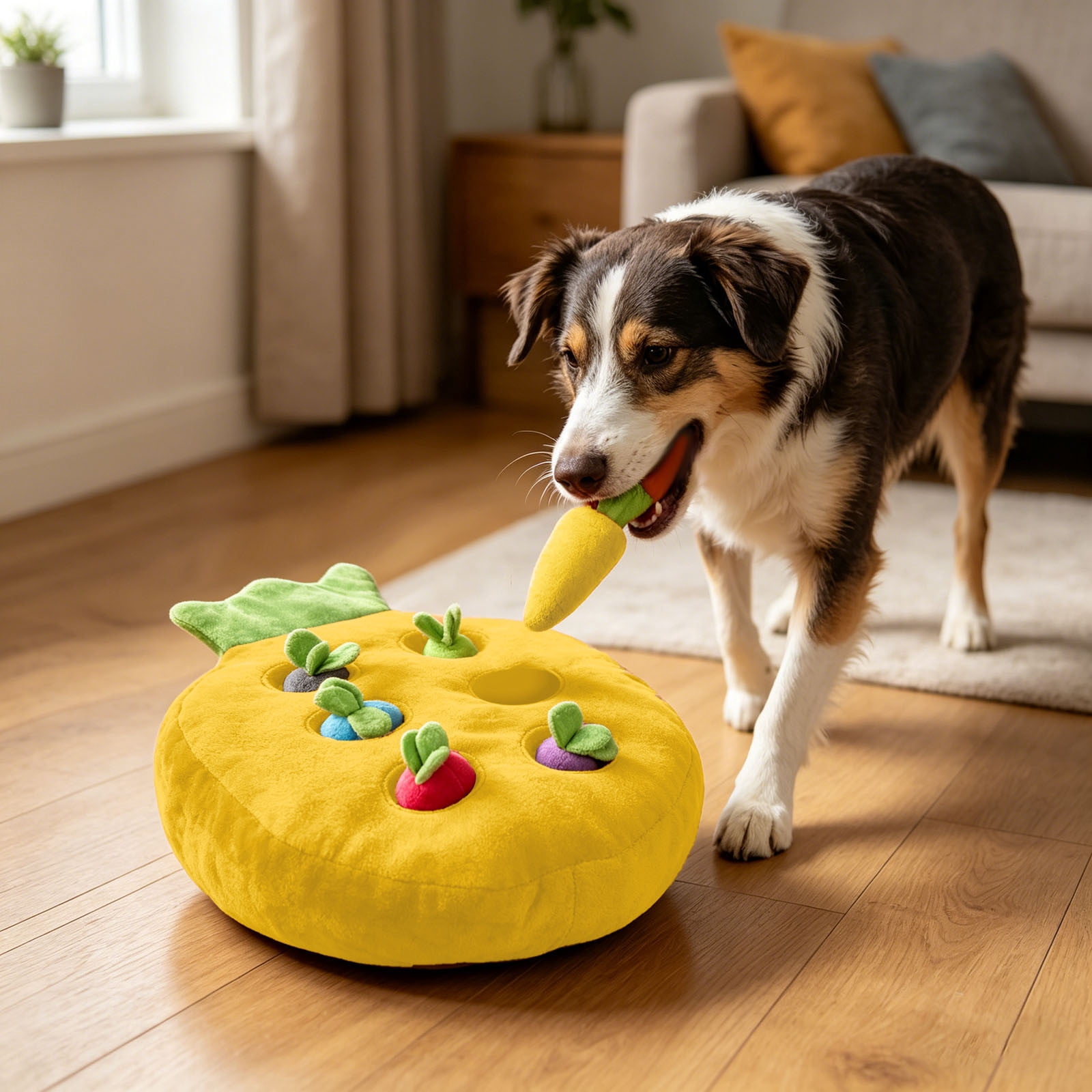 Gytml Interactive Pet Carrot Harvest Plush Toy, Hide-And-Seek Snuffle Puzzle Toy For Dogs & Cats, Enrichment Foraging Game For Indoor Pets(Yellow-35X32cm)